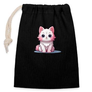 Chat - Style Kawaii - Sac cadeau en coton avec cordon (14 x 20 cm) - noir - Devant