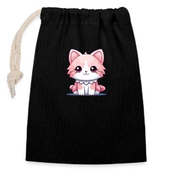 Chat - Style Kawaii - Sac cadeau en coton avec cordon (14 x 20 cm) - noir - Devant
