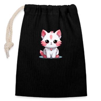 Chat - Style Kawaii - Sac cadeau en coton avec cordon (14 x 20 cm) - noir - Devant