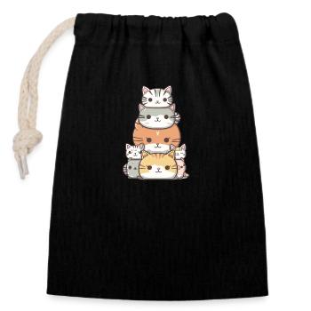 Chat - Style Kawaii - Sac cadeau en coton avec cordon (14 x 20 cm) - noir - Devant