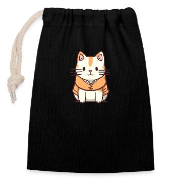 Chat - Style Kawaii - Sac cadeau en coton avec cordon (14 x 20 cm) - noir - Devant