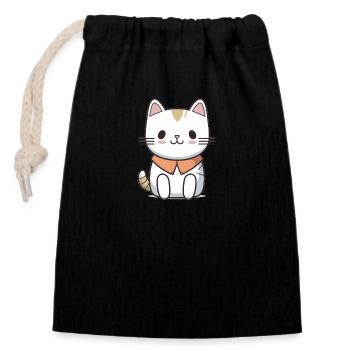 Chat - Style Kawaii - Sac cadeau en coton avec cordon (14 x 20 cm) - noir - Devant