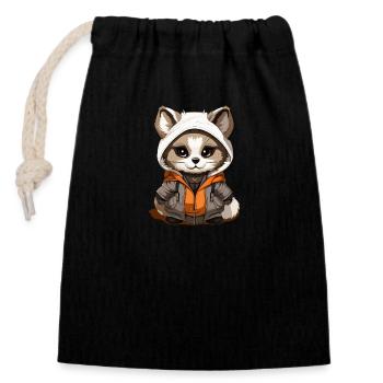 Raccoon - Kawaii Style - Closable cotton gift bag (14x20cm) - black - Front