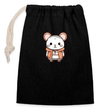 Mouse - Kawaii Style - Closable cotton gift bag (14x20cm) - black - Front