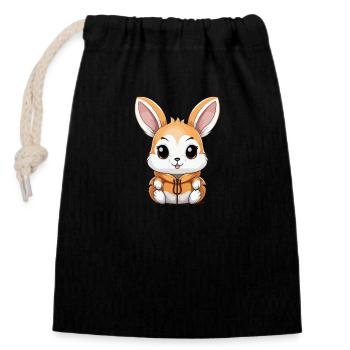 Hase - Kawaii Style - Verschließbarer Geschenkbeutel aus Baumwolle (14x20cm) - Schwarz - Vorne