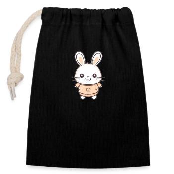 Hase - Kawaii Style - Verschließbarer Geschenkbeutel aus Baumwolle (14x20cm) - Schwarz - Vorne