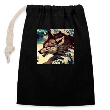 Wolf Japanese - Closable cotton gift bag (14x20cm) - black - Front