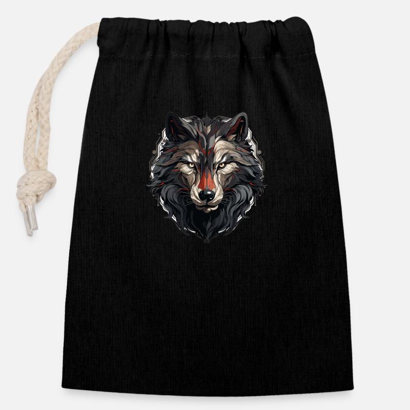 Wolf - Illustration - Verschließbarer Geschenkbeutel aus Baumwolle (14x20cm) - Schwarz