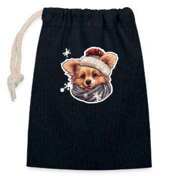 Winter cute dog in the snow - Closable cotton gift bag (14x20cm) - navy - Front