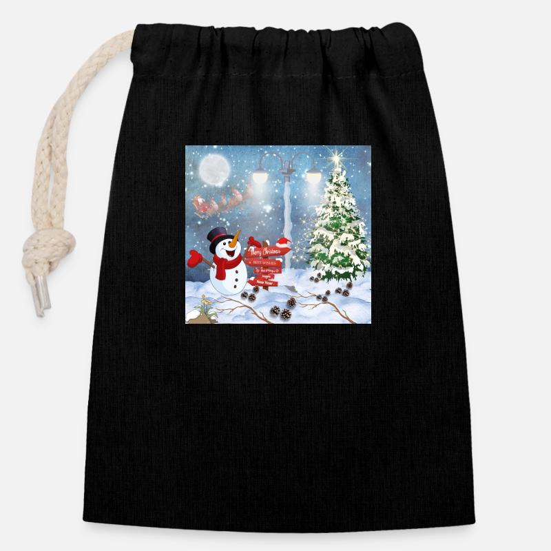 Joyeux Noël - Sac cadeau en coton avec cordon (14 x 20 cm) - noir