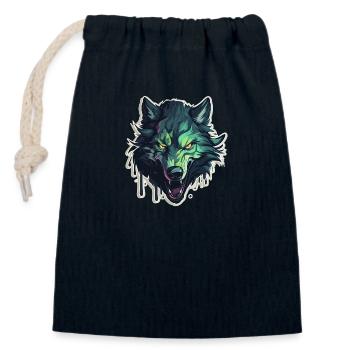 Wolf - Illustration - Verschließbarer Geschenkbeutel aus Baumwolle (14x20cm) - Navy - Vorne