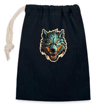 Wolf - Illustration - Verschließbarer Geschenkbeutel aus Baumwolle (14x20cm) - Navy - Vorne