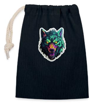 Wolf - Illustration - Verschließbarer Geschenkbeutel aus Baumwolle (14x20cm) - Navy - Vorne