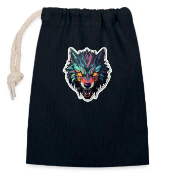 Wolf - Illustration - Verschließbarer Geschenkbeutel aus Baumwolle (14x20cm) - Navy - Vorne