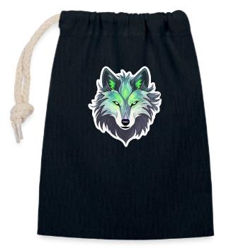 Wolf - Illustration - Verschließbarer Geschenkbeutel aus Baumwolle (14x20cm) - Navy - Vorne