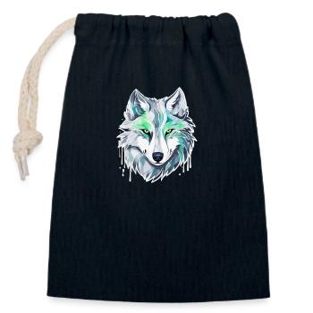 Wolf - Illustration - Verschließbarer Geschenkbeutel aus Baumwolle (14x20cm) - Navy - Vorne