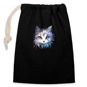 Chat - illustration - Sac cadeau en coton avec cordon (14 x 20 cm) - noir - Devant