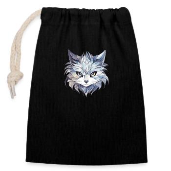 Chat - illustration - Sac cadeau en coton avec cordon (14 x 20 cm) - noir - Devant