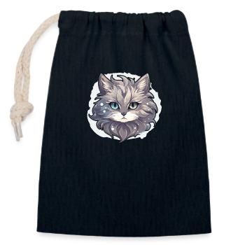 Chat - illustration - Sac cadeau en coton avec cordon (14 x 20 cm) - bleu marine - Devant