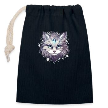 Chat - illustration - Sac cadeau en coton avec cordon (14 x 20 cm) - bleu marine - Devant