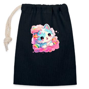 Chat - illustration - Sac cadeau en coton avec cordon (14 x 20 cm) - bleu marine - Devant