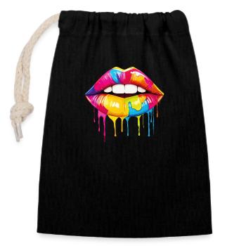 Lippen Bunt Lippenstift Kussmund Pop Art Kunst - Verschließbarer Geschenkbeutel aus Baumwolle (14x20cm) - Schwarz - Vorne