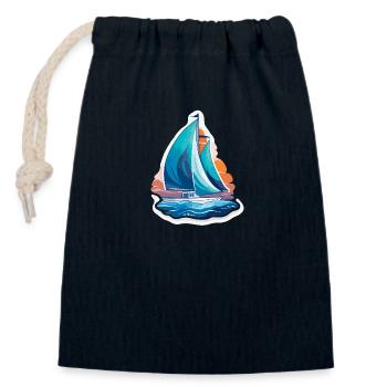 Segelboot - Illustration - Verschließbarer Geschenkbeutel aus Baumwolle (14x20cm) - Navy - Vorne