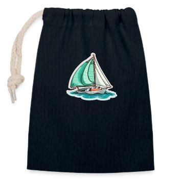 Segelboot - Illustration - Verschließbarer Geschenkbeutel aus Baumwolle (14x20cm) - Navy - Vorne