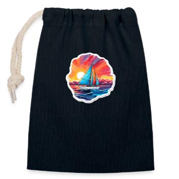 Segelboot - Illustration - Verschließbarer Geschenkbeutel aus Baumwolle (14x20cm) - Navy - Vorne