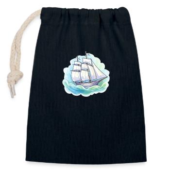 Segelboot - Illustration - Verschließbarer Geschenkbeutel aus Baumwolle (14x20cm) - Navy - Vorne