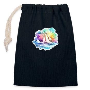 Segelboot - Illustration - Verschließbarer Geschenkbeutel aus Baumwolle (14x20cm) - Navy - Vorne