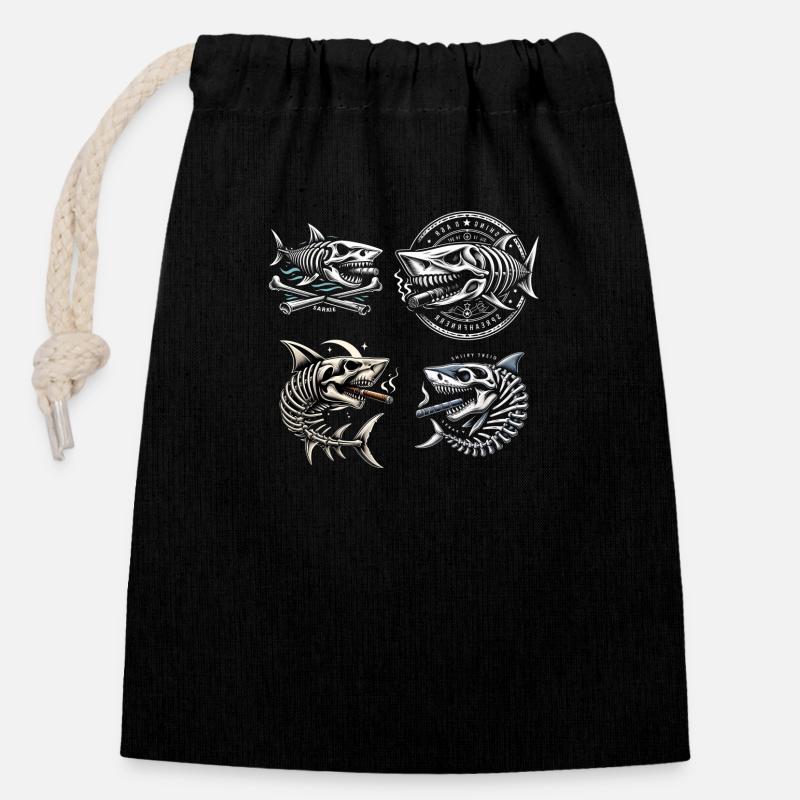 4 requins - Sac cadeau en coton avec cordon (14 x 20 cm) - noir