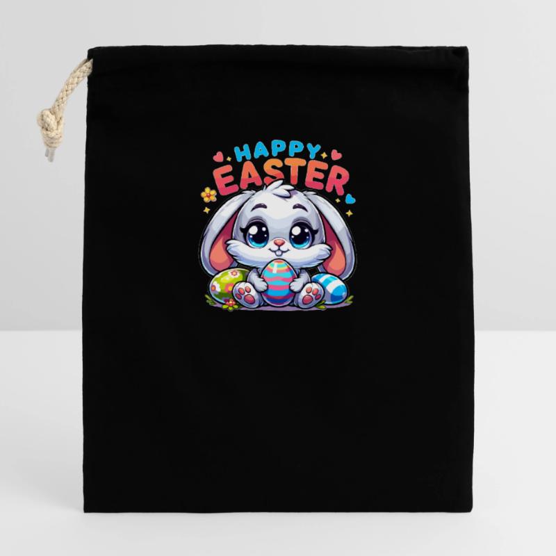 Happy Easter - Easter Bunny Illustration Closable cotton gift bag (14x20cm)