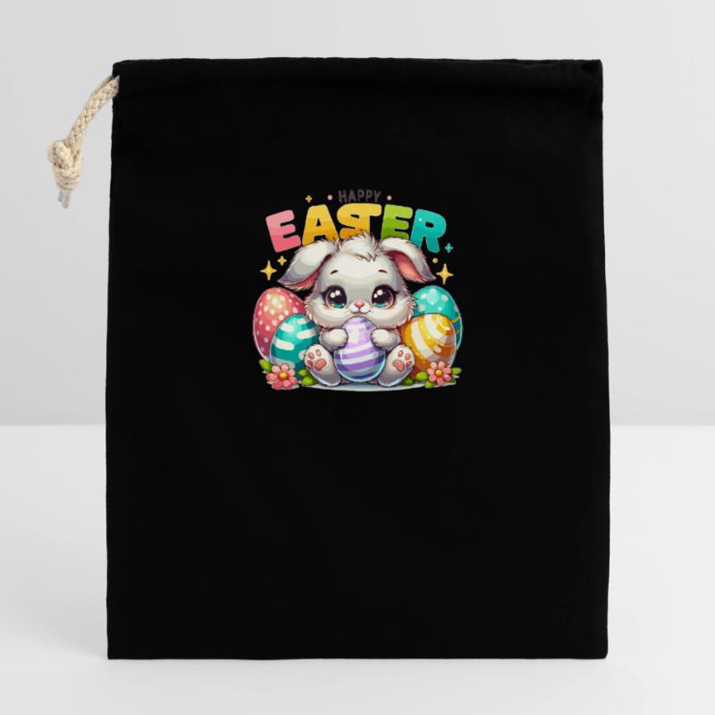 Happy Easter - Easter Bunny Illustration Closable cotton gift bag (14x20cm)