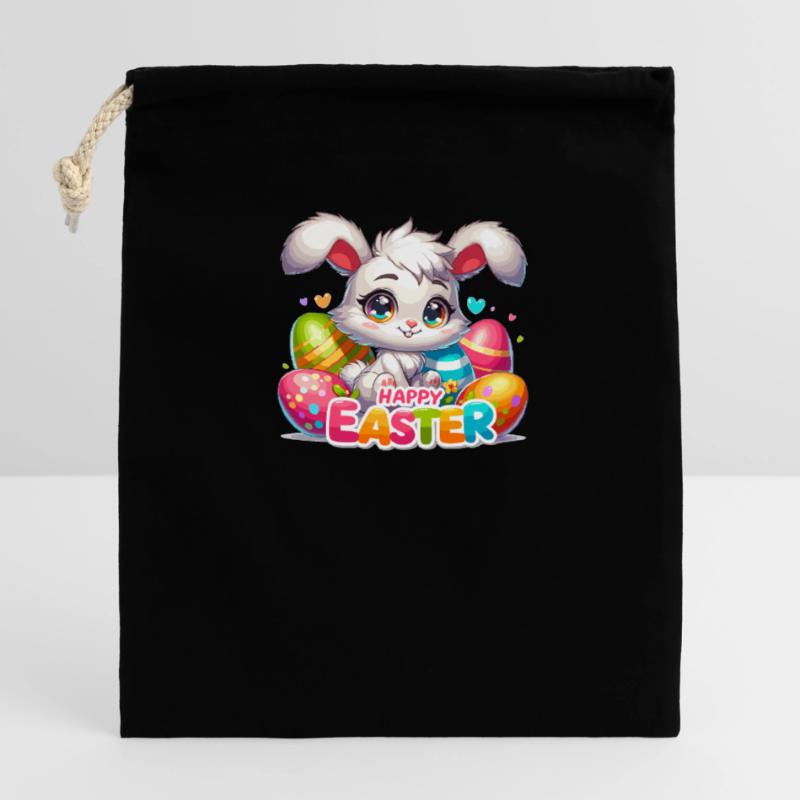 Happy Easter - Easter Bunny Illustration Closable cotton gift bag (14x20cm)