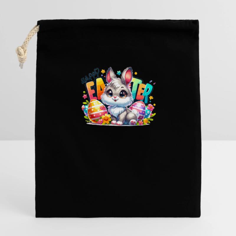 Happy Easter - Easter Bunny Illustration Closable cotton gift bag (14x20cm)