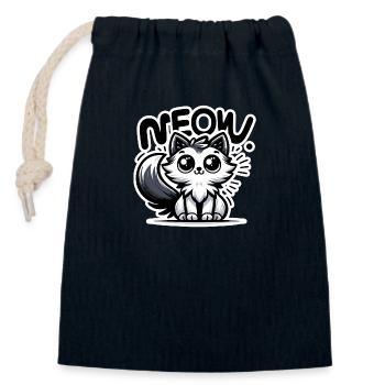 Miaou - Illustration de chat - Sac cadeau en coton avec cordon (14 x 20 cm) - bleu marine - Devant