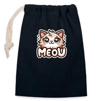 Meow - Katze Illustration - Verschließbarer Geschenkbeutel aus Baumwolle (14x20cm) - Navy - Vorne