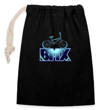 Vélo BMX bleu - Sac cadeau en coton avec cordon (14 x 20 cm) - noir - Devant