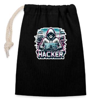 Hacker - Illustration - Verschließbarer Geschenkbeutel aus Baumwolle (14x20cm) - Schwarz - Vorne
