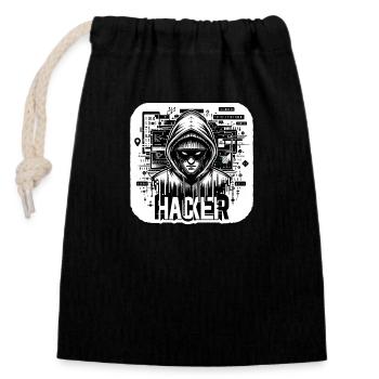 Hacker - Illustration - Verschließbarer Geschenkbeutel aus Baumwolle (14x20cm) - Schwarz - Vorne