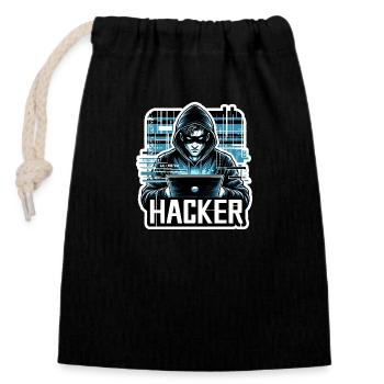 Hacker - Illustration - Verschließbarer Geschenkbeutel aus Baumwolle (14x20cm) - Schwarz - Vorne