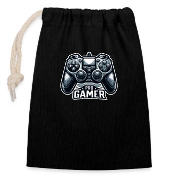 Pro Gamer - Controller Illustration - Verschließbarer Geschenkbeutel aus Baumwolle (14x20cm) - Schwarz - Vorne
