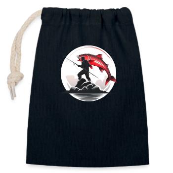 Logo de pêcheur - Sac cadeau en coton avec cordon (14 x 20 cm) - bleu marine - Devant