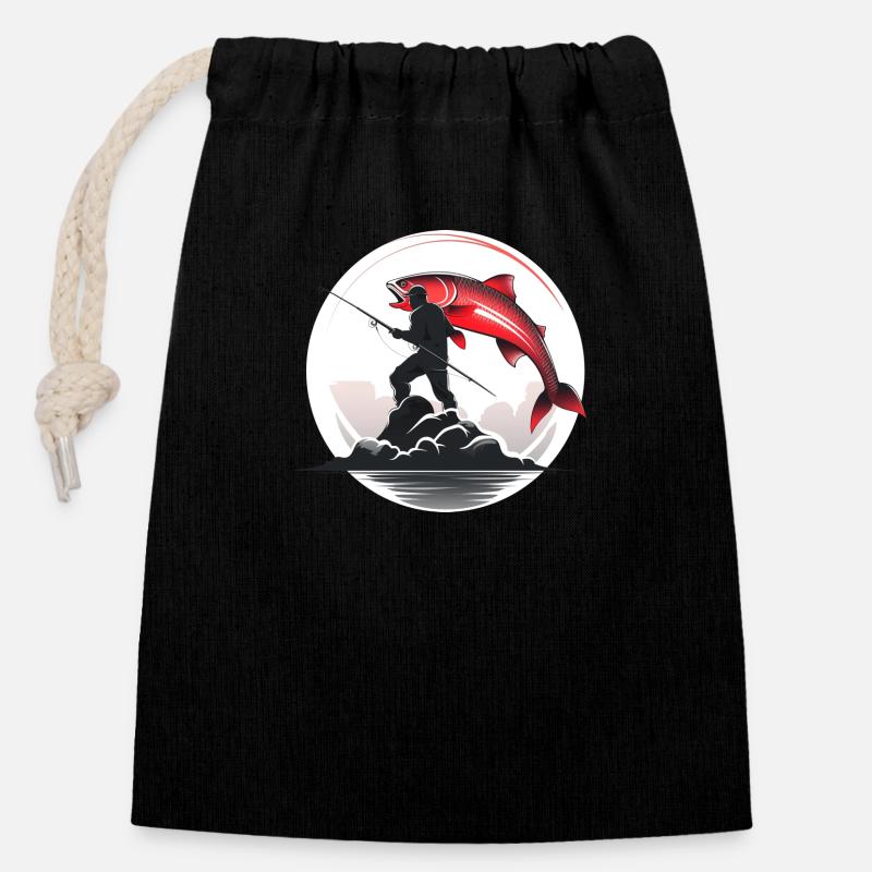 Logo de pêcheur - Sac cadeau en coton avec cordon (14 x 20 cm) - noir