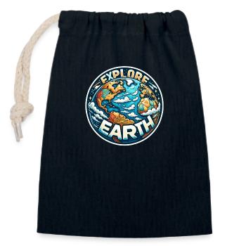 Explore Earth - Erde Illustration - Verschließbarer Geschenkbeutel aus Baumwolle (14x20cm) - Navy - Vorne