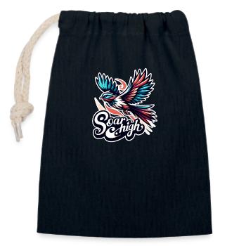 Soar High - bird illustration - Closable cotton gift bag (14x20cm) - navy - Front