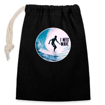 Surfer on the Wave Need Wave - Closable cotton gift bag (14x20cm) - black - Front