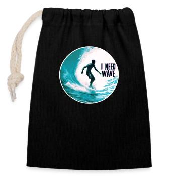 Surfer on the Wave I Need Wave - Closable cotton gift bag (14x20cm) - black - Front