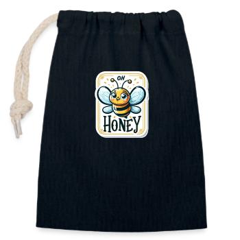 Oh miel - Illustration d’abeilles - Sac cadeau en coton avec cordon (14 x 20 cm) - bleu marine - Devant